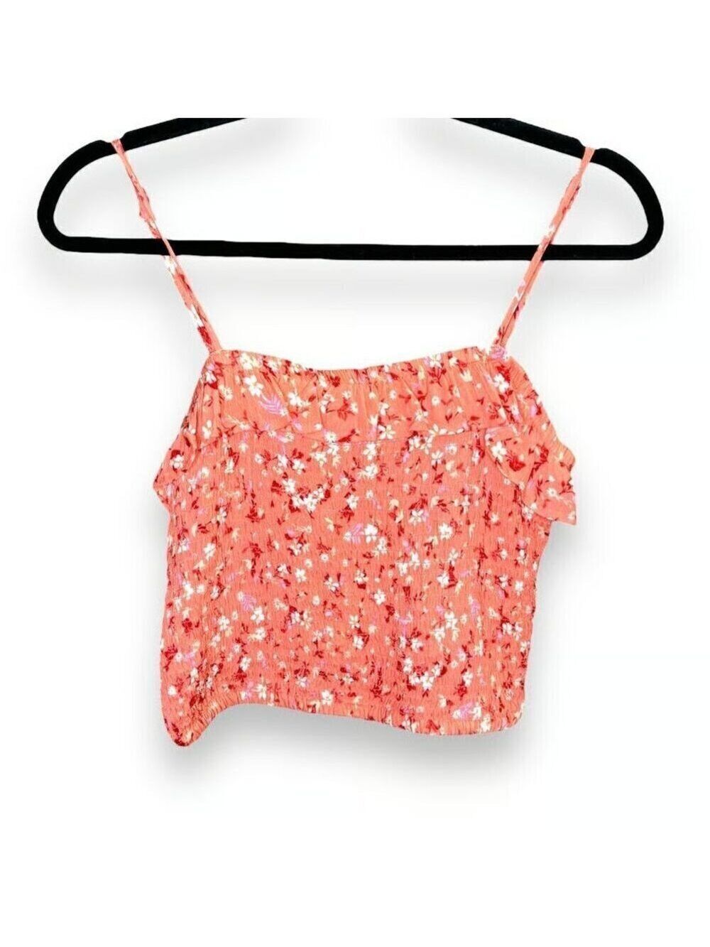NWT Pink Rose Smocked Floral Peach coral Crop Top - Large